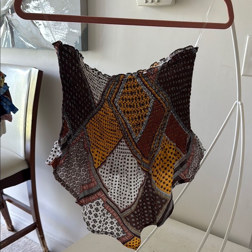 New Look Multi-Pattern Brown and Mustard Patchwork Cami Top